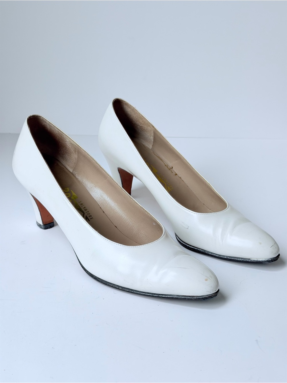 Salvatore Ferragamo Clarissa White Pumps